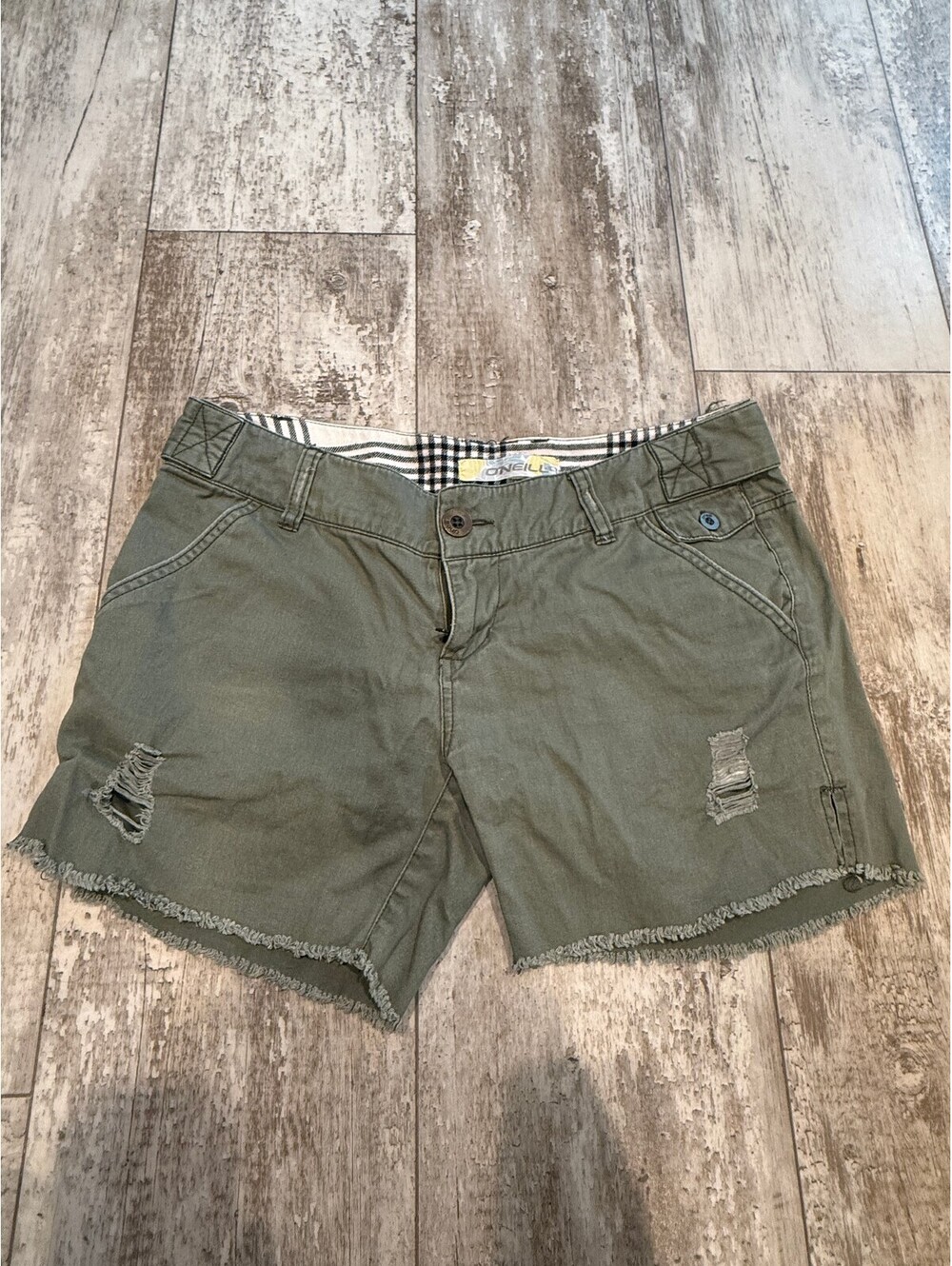 O'Neill 3 Olive Green Distressed Cutoff Shorts Y2K